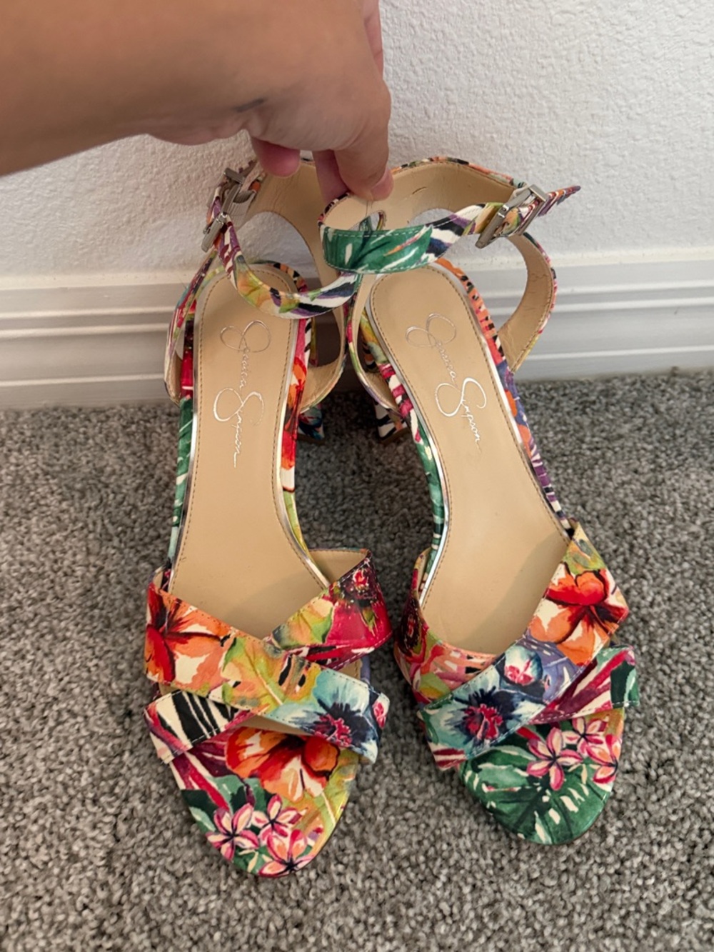 Jessica Simpson Floral Multicolor Ankle-Strap Women's Heels